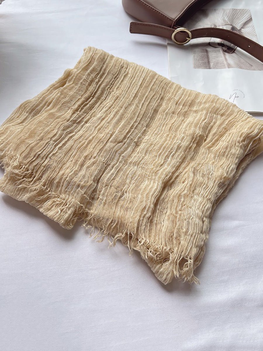 Vintage Pure Color Shirred Shawl Scarf