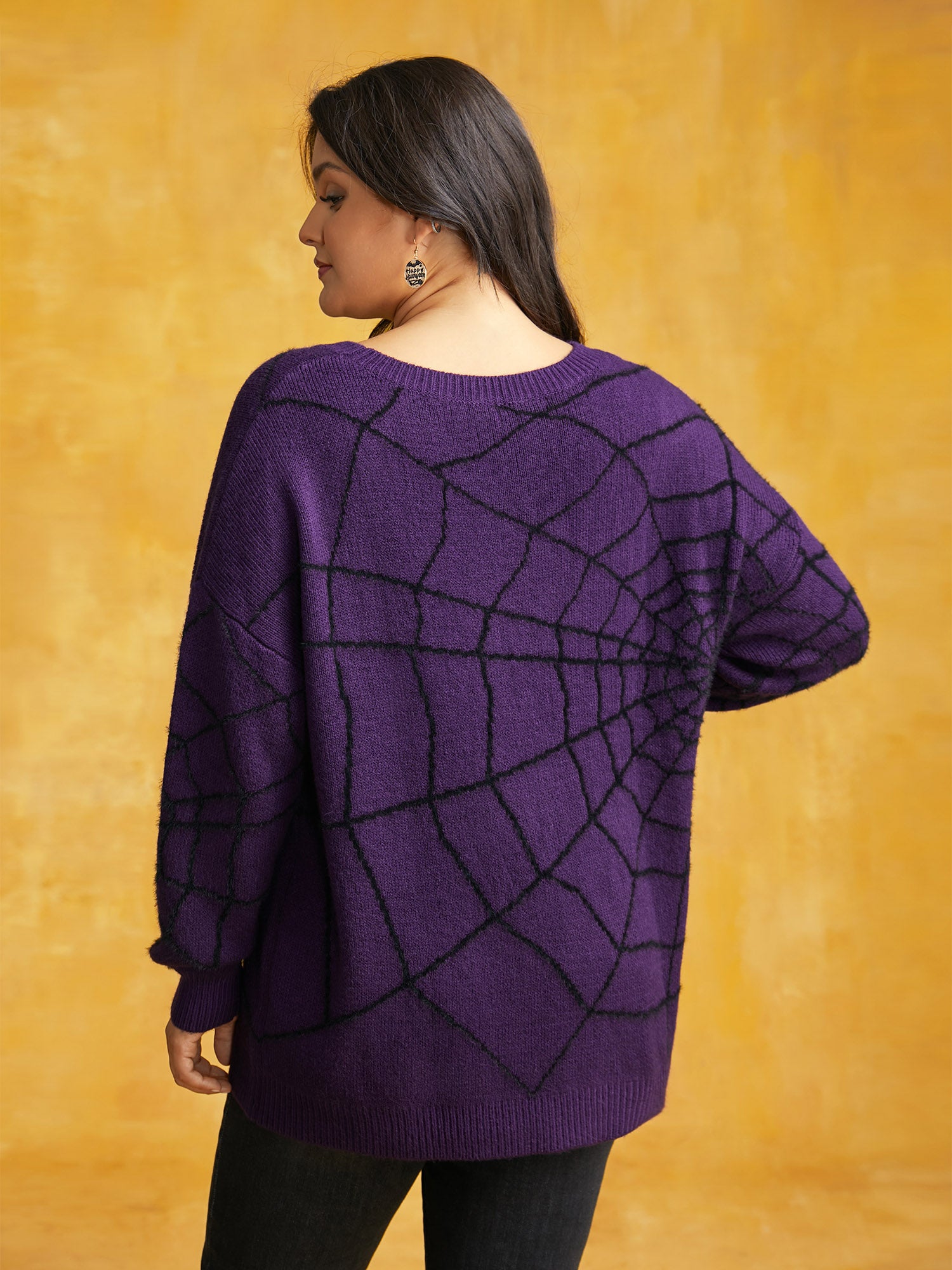 Textured Spider Web Crew Neck Pullover