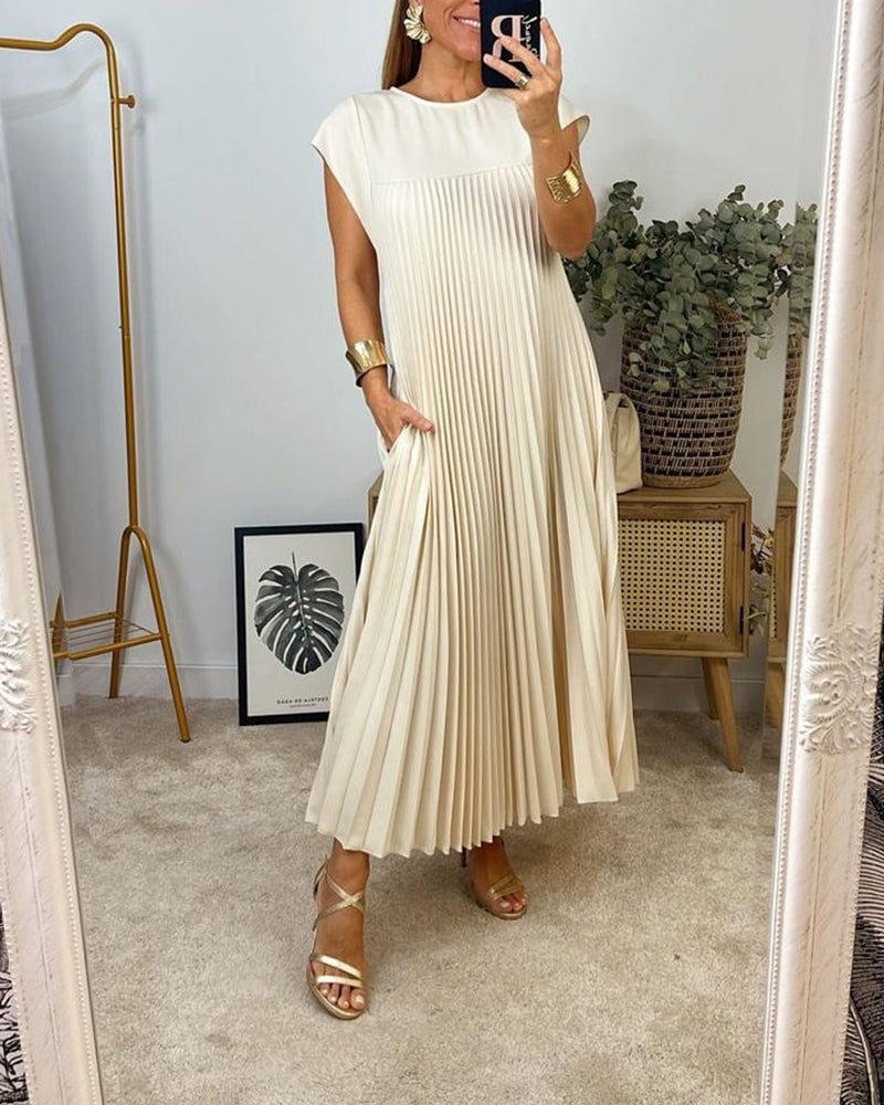 🔥Hot sale 48% OFF🔥Women Pleated Simple Solid Colour Dress