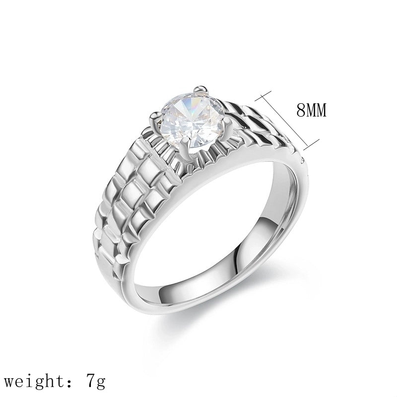 Retro Round Titanium Steel Zircon 18K Gold Plated Inlay Rings