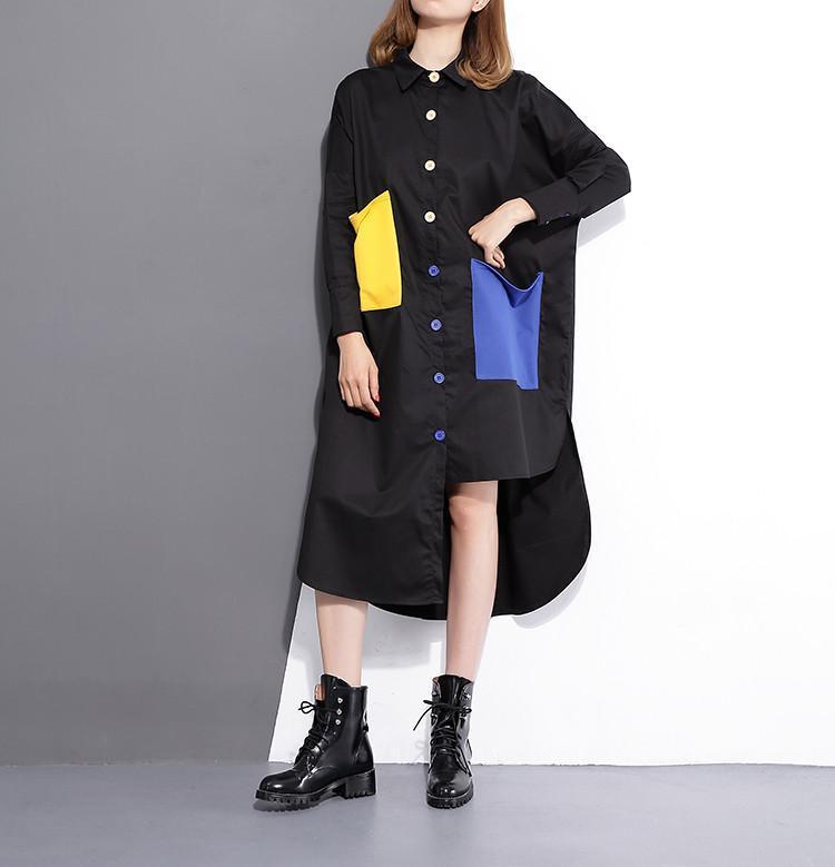 Asymmetrical Yellow And Blue Button Up Shirt Dress