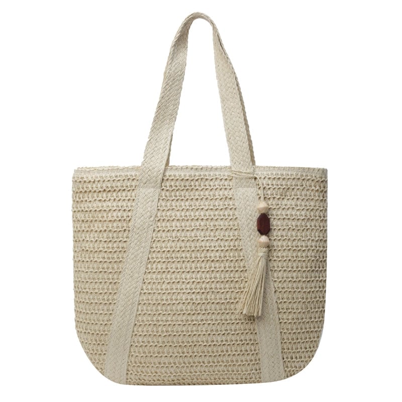 Women's Medium Straw Solid Color Vacation Beach Weave Zipper Shoulder Bag