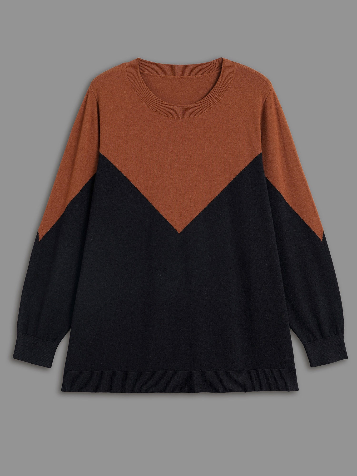 Round Neck Contrast Patchwork Pullover