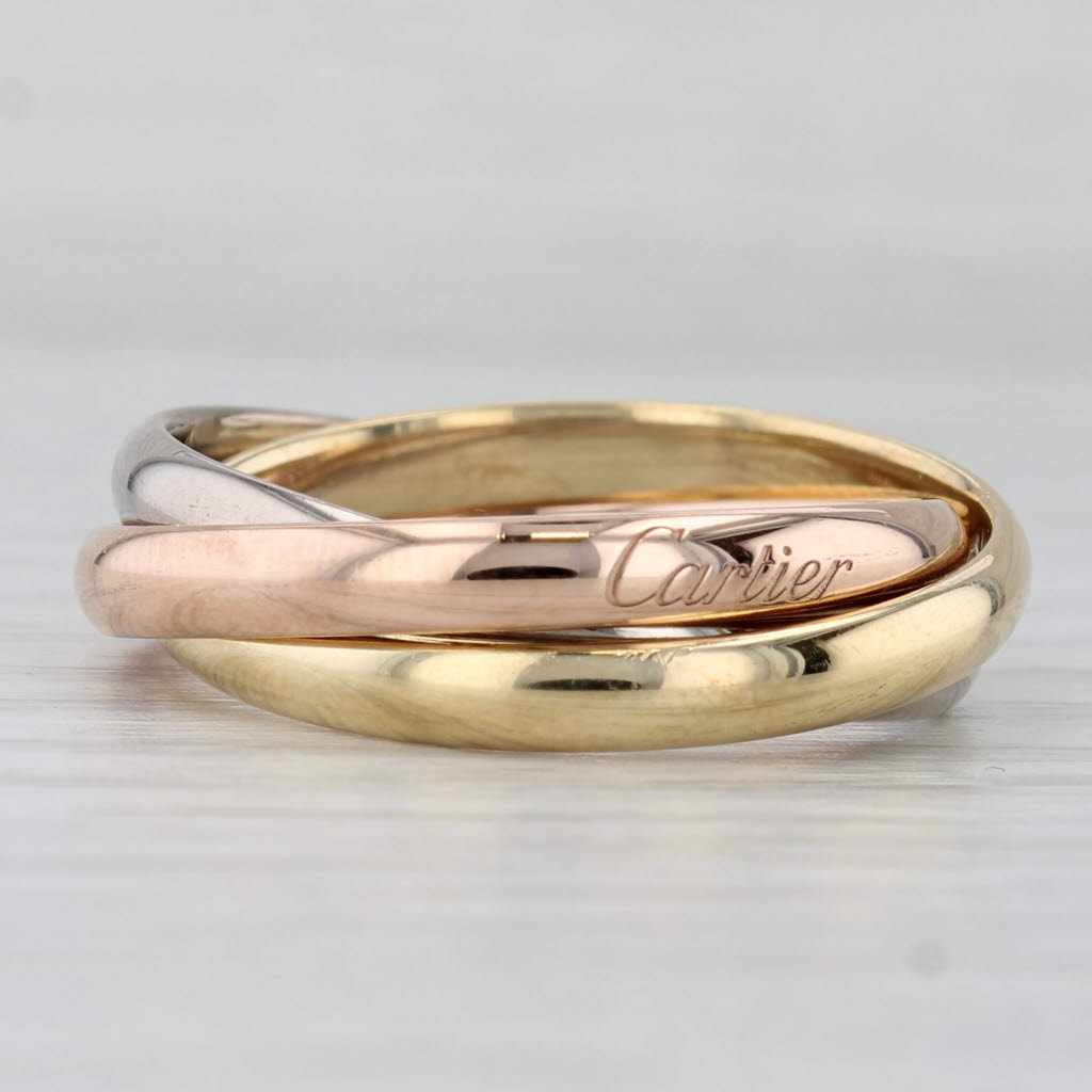Cartier Trinity Classic 3-Band Puzzle Ring 18k Yellow Rose White Gold Box COA