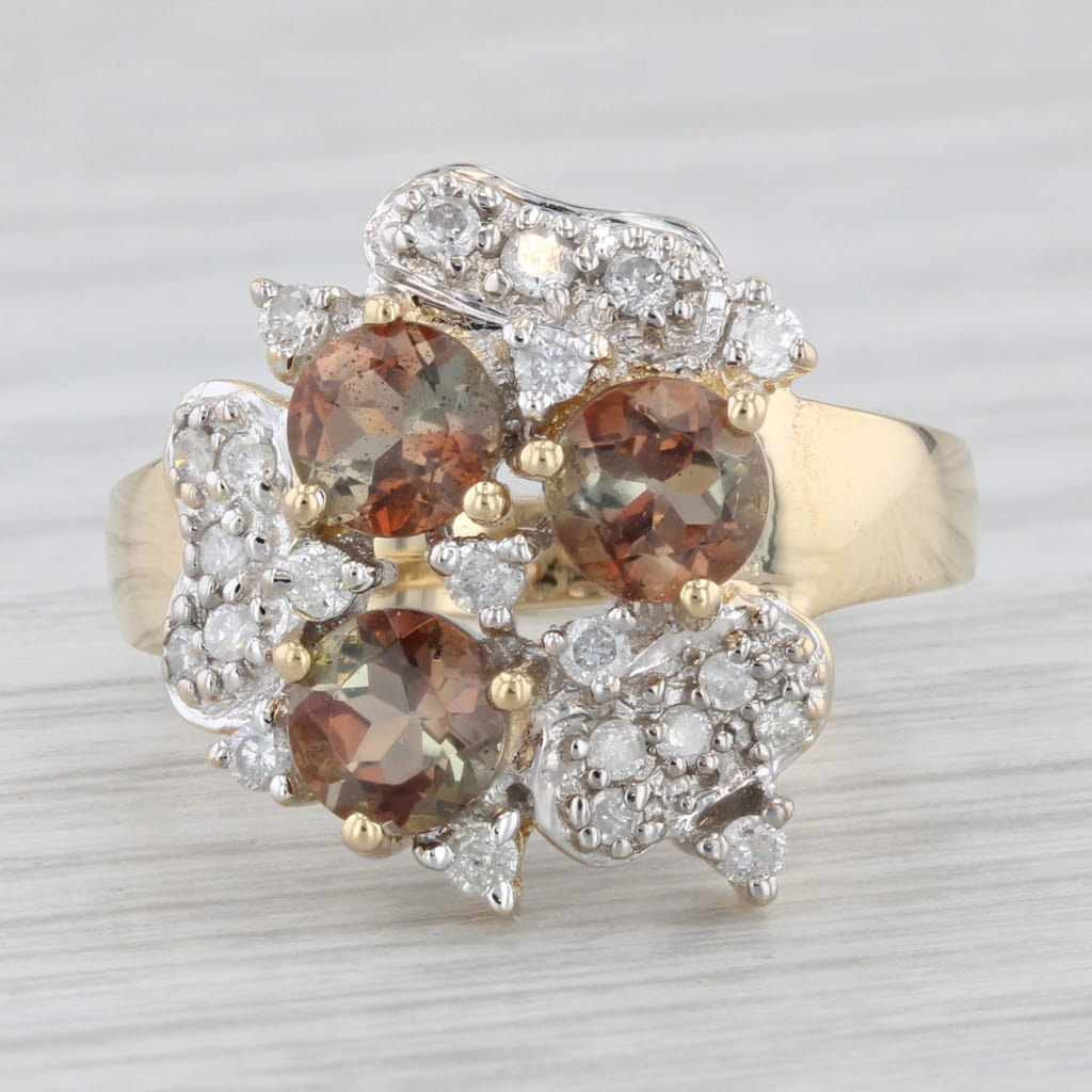 1.88ctw Andalusite Diamond Cluster 14k Yellow Gold Ring Size 7.25