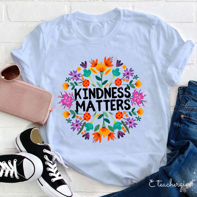 Bohemian Flowers Kindness Matters Teacher T-Shirt