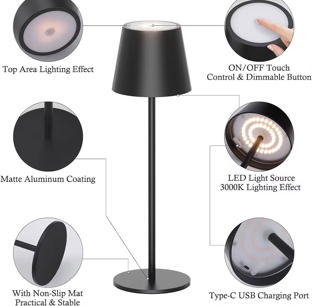 Modern Rechargeable LED Table Lamp - Touch Dimmable with USB-C Charging
