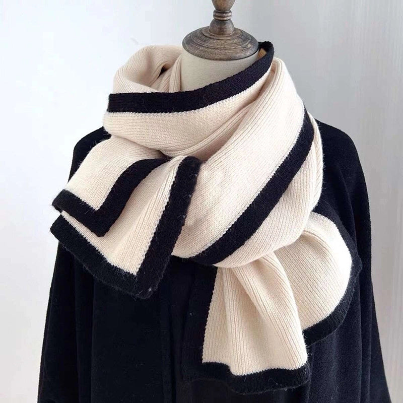 Wool Scarf Knitted Unisex Cihc Style Simple Solid Color Warm Shawl Neck Dual-Use