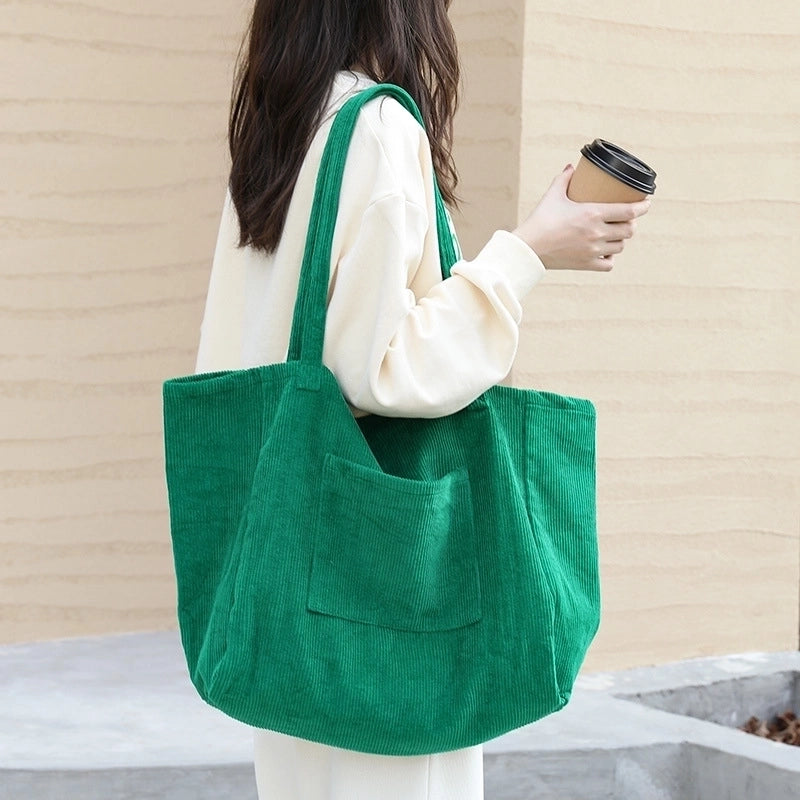 Women's Large Corduroy Solid Color Basic Open Underarm Bag