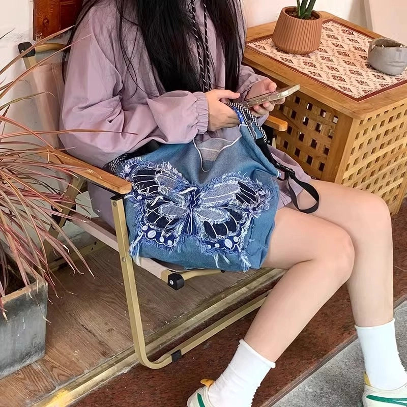 Women's Denim Butterfly Streetwear Square String Shoulder Bag