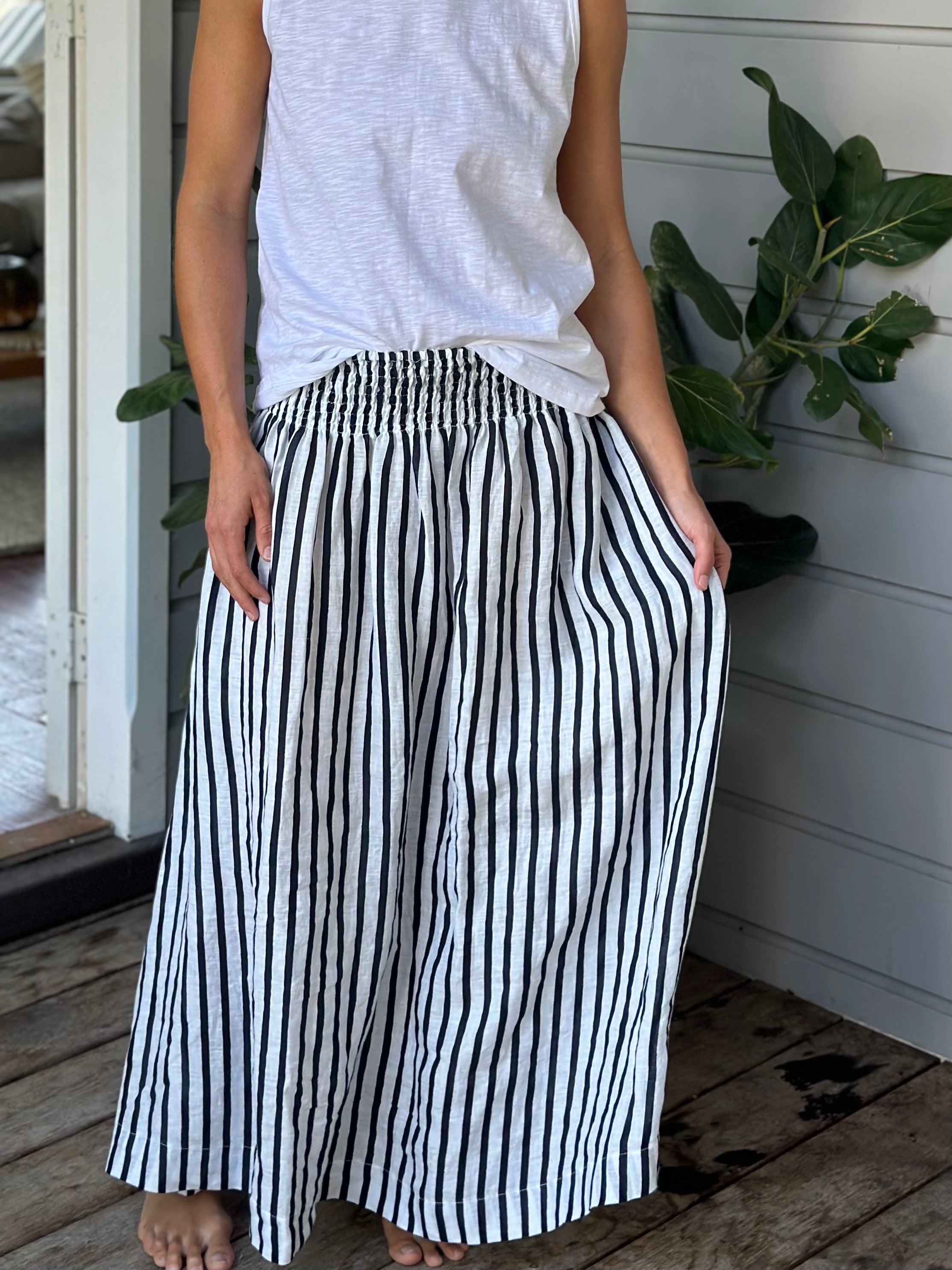 navy stripe linen