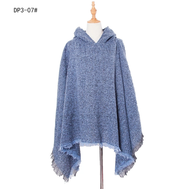 Direct Style New Shawl Ladies Autumn And Winter Flower Pure Black Pullover Hat Cape