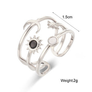 Women Fashion Stripe Geometric Stainless Steel 18K Gold Plated Rings