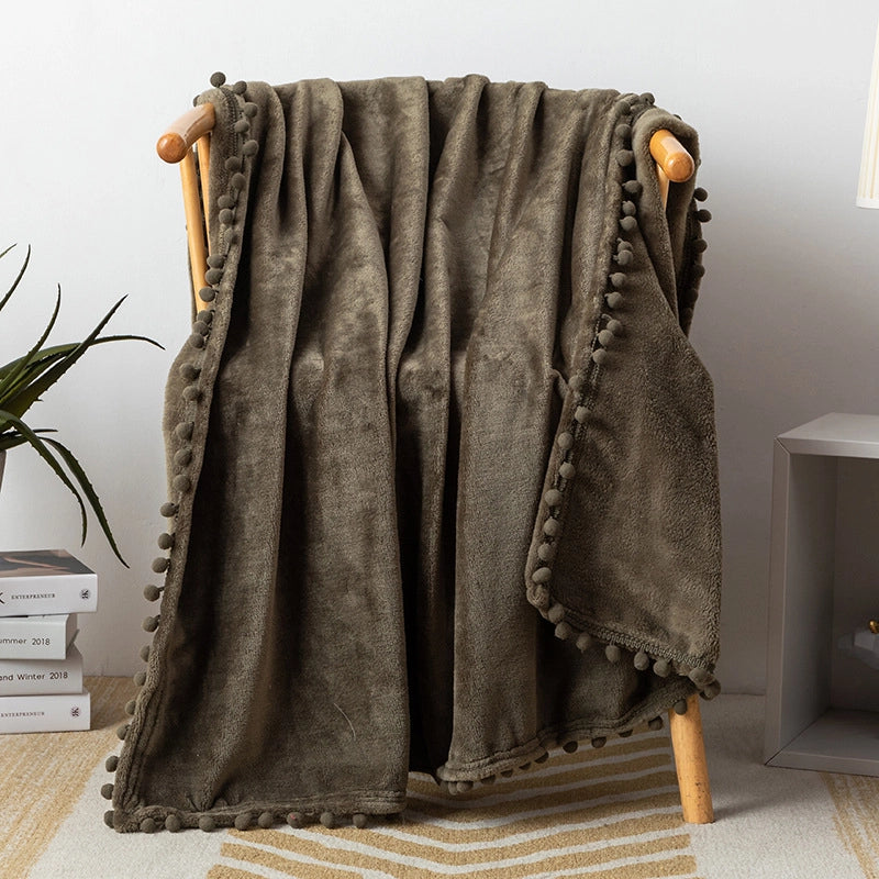 Tassel Ball Solid Color Blanket Sofa Dormitory Blanket Gift Air Conditioning Blanket