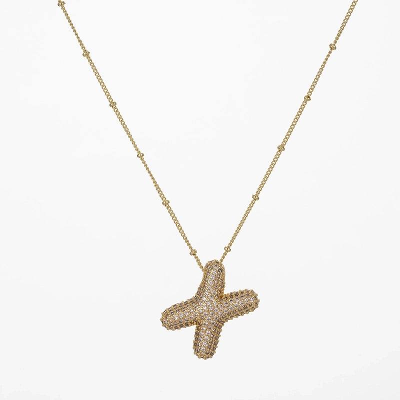 Copper Gold Plated Silver Plated IG Style Minimalist Plating Inlay Letter Zircon Pendant Necklace