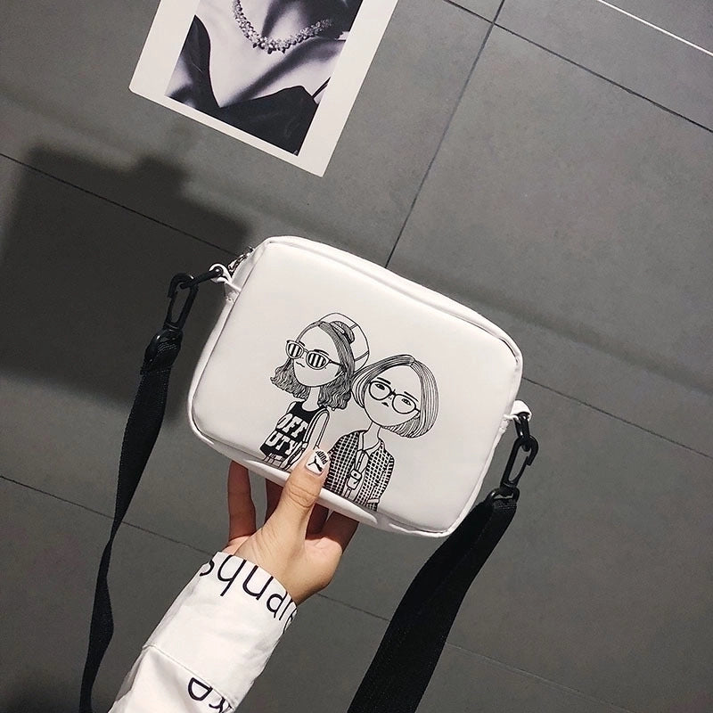 Women's Medium Pu Leather Portrait Cartoon Basic Square Zipper Crossbody Bag