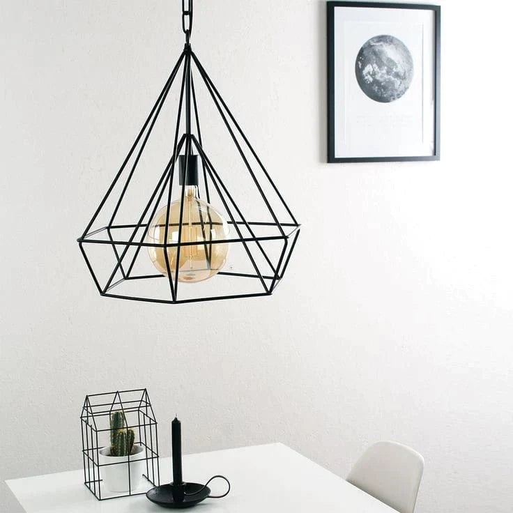 Sparkling Diamond Drop Pendant Lamp with vintage edison bulb