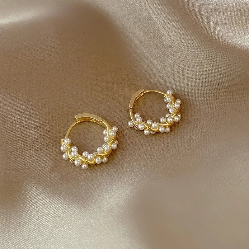 1 Pair Retro Square Flower Twist Inlay Copper Artificial Pearls Opal Zircon Copper Earrings
