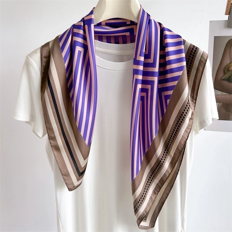 Unisex Casual Minimalist Stripe Flower Polyester Satin Printing Silk Scarf