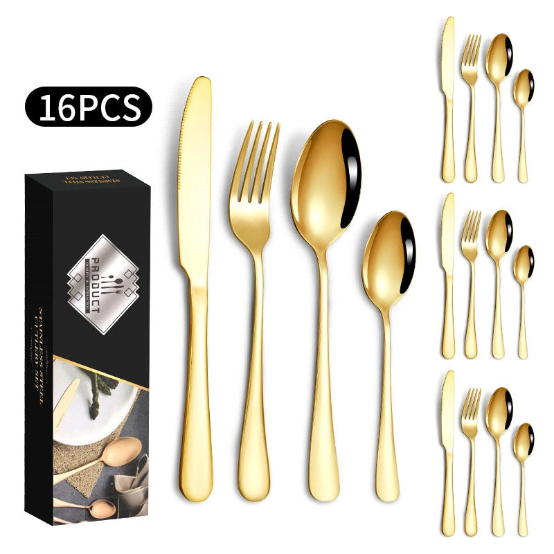 1010 Stainless Steel Tableware 24-piece Golden Steak Knife. Fork And Spoon Gift Box Western Tableware Suit