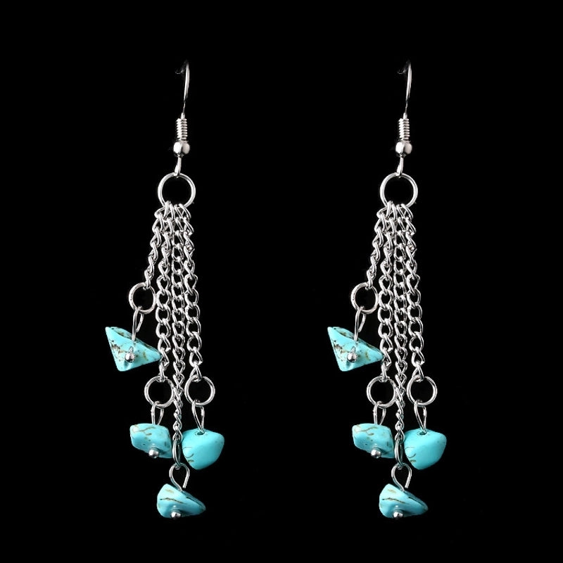 1 Pair Minimalist Irregular Patchwork Natural Stone Metal Drop Earrings