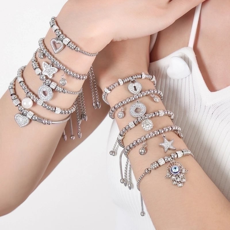 Hip-Hop Exaggerated Devil'S Eye Star Heart Shape Titanium Steel 18K Gold Plated Zircon Bracelets In Bulk