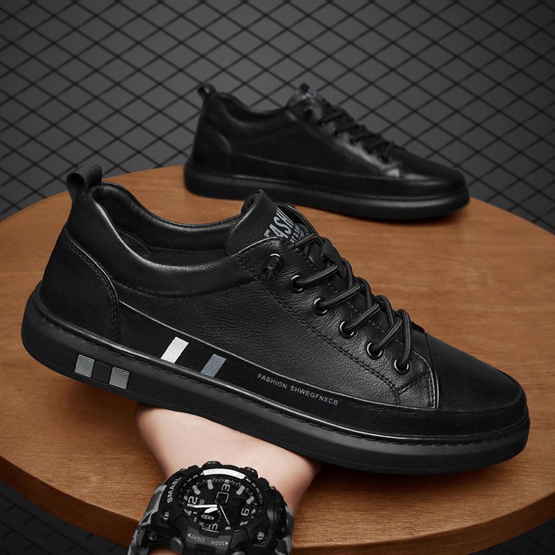 flats Men's PU Leather Waterproof Sneakers Casual Sports Shoes Men Lightweight Breathable Flat Non-slip Tenis Shoes Zapatillas Hombre