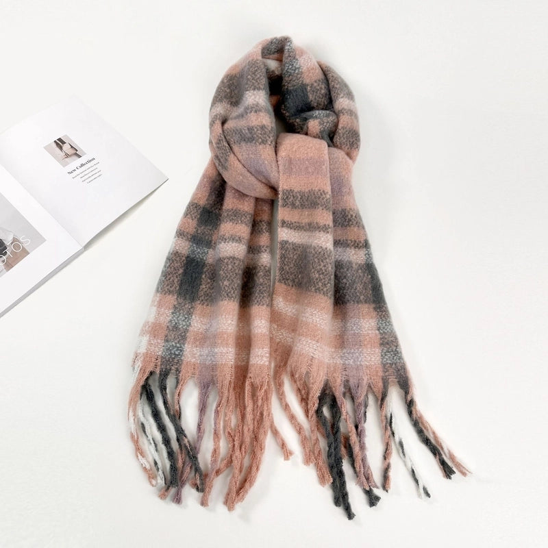 Unisex Casual Lattice Imitation Cashmere Tassel Scarf