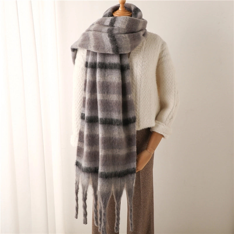 Thick Silk Striped Scarf Cashmere-like Winter New Warm Long Fringe Bib Scarf Men's And Women's Scarf Student Shawl