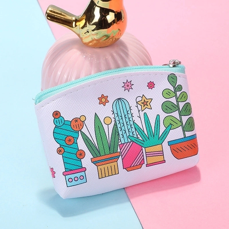 Women's Plant Pu Leather Zipper Coin Purses