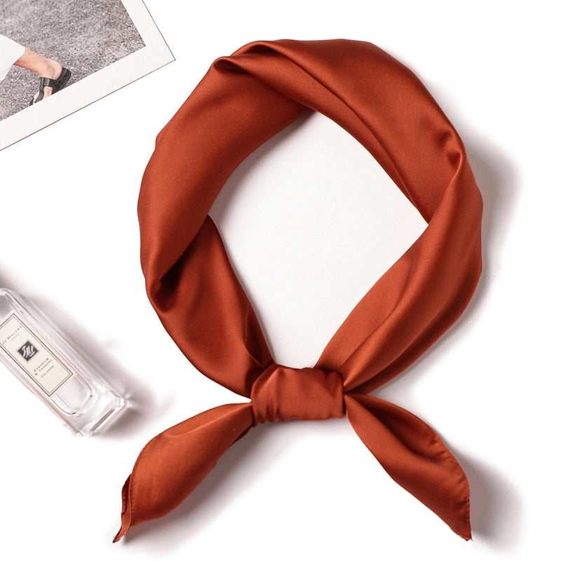 Simple Solid Color Scarf Women's Silk Small Square 70cm Basic Matching Shirt Professional Scarf Tie Hair
