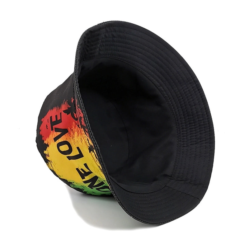 Unisex Retro Letter Coconut Tree Printing Wide Eaves Bucket Hat