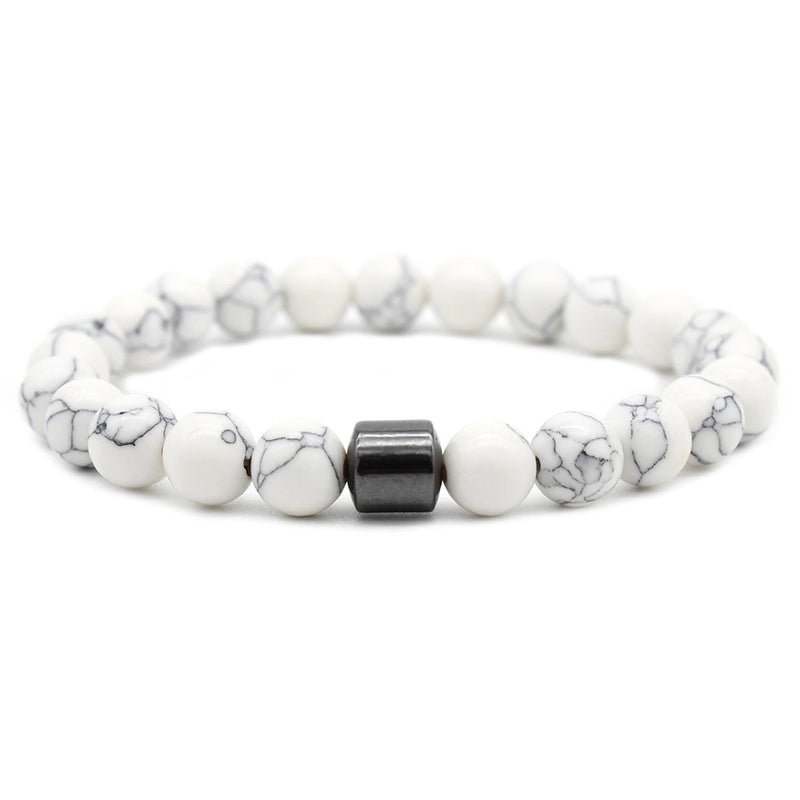 Fashion Geometric Natural Stone Elastic String Magnetic Black Gall Stone Woven Chain Bracelets In Bulk