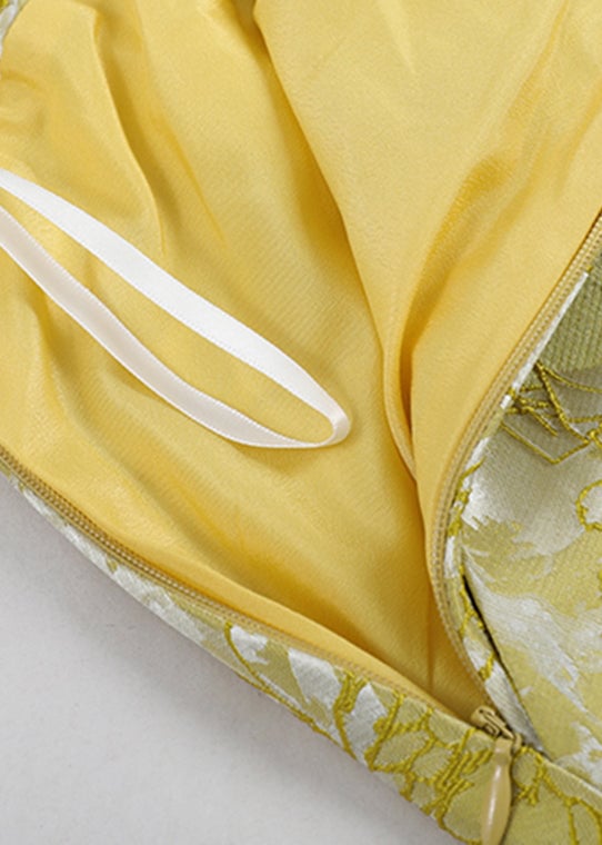 Fitted Jacquard Yellow High Waist Patchwork Skirts Spring