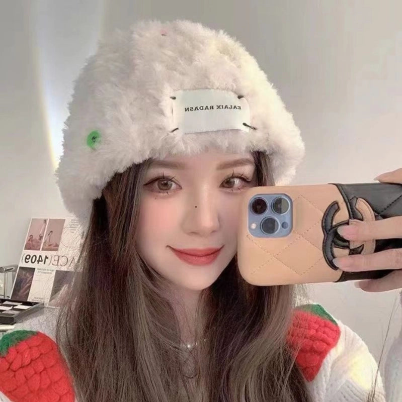 Fisherman Hat Women's Autumn And Winter Big Head Circumference Face-looking Small Bucket Hat Plain Warm Face-covering Plush Basin Hat For Women