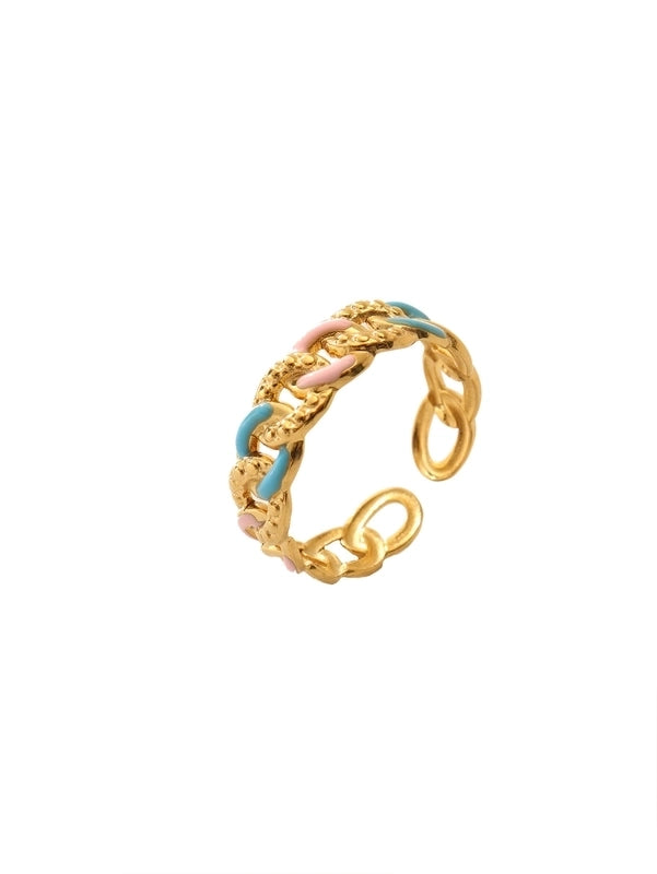 Retro Eye Flower Snake 304 Stainless Steel 18K Gold Plated Enamel Open Rings