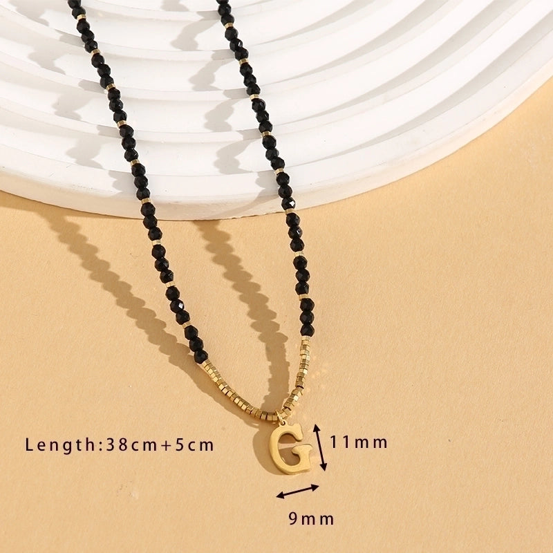 Casual Letter 304 Stainless Steel 18K Gold Plated Beaded Pendant Necklace