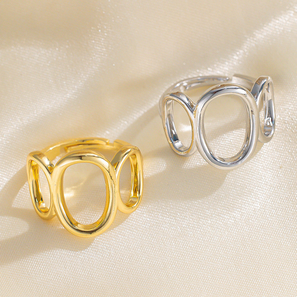 Stainless Steel Ring Fashion Minimalist Geometric Hollow Open Hand Jewelry Ring