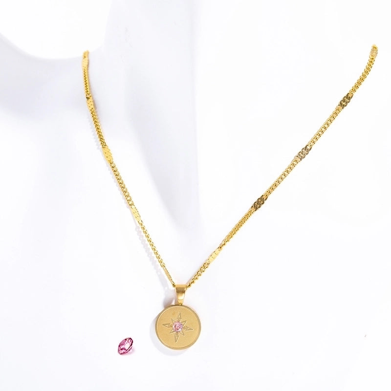 Titanium Steel Minimalist Classic Style Inlay Geometric Zircon Pendant Necklace