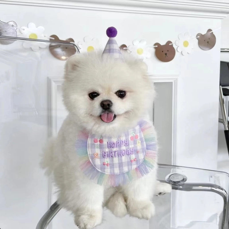 Spot  Cute Birthday Embroidery Dog Bib Pet Cat Dog Bib Saliva Towel