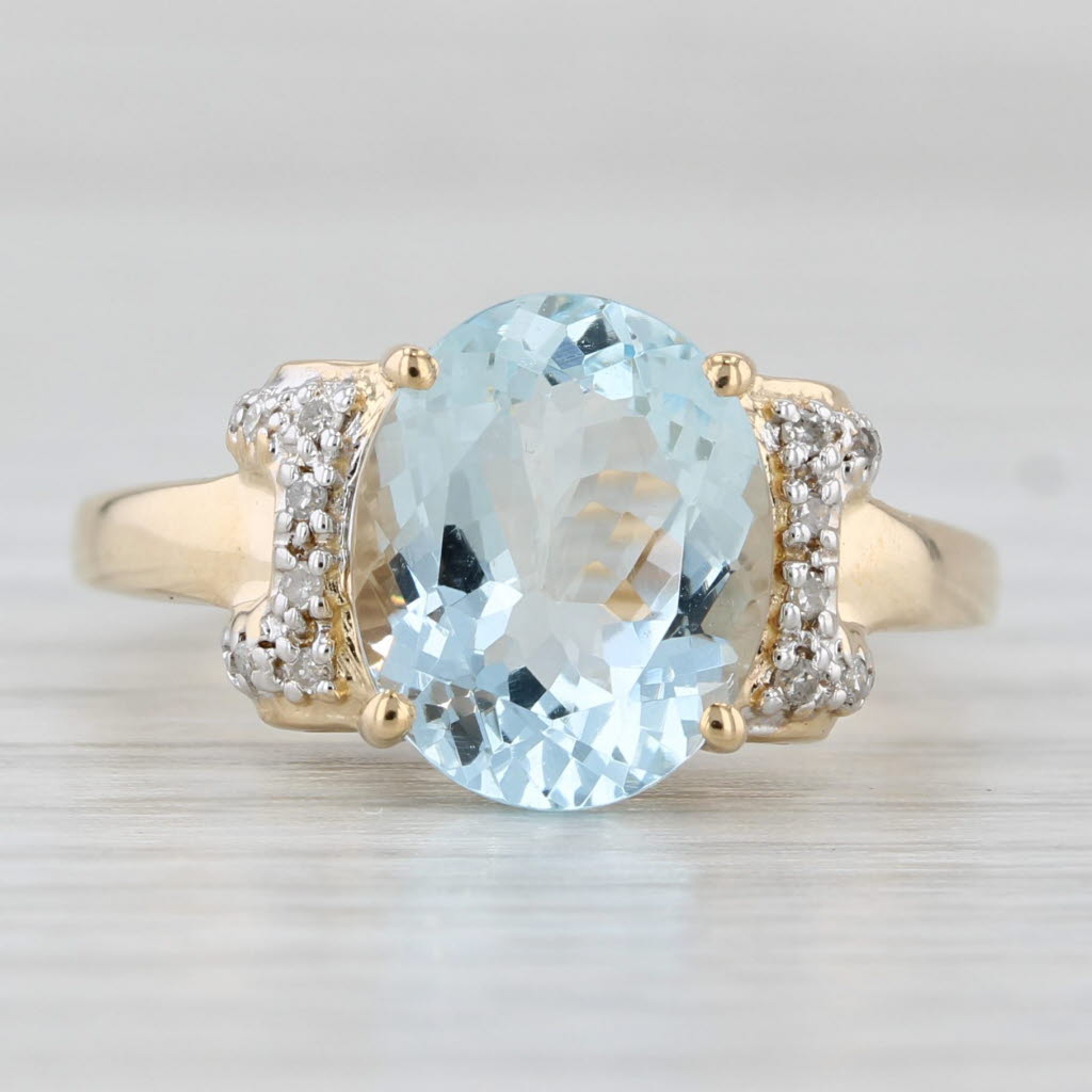 3.39ctw Oval Aquamarine Diamond Ring 14k Yellow Gold Size 7.25