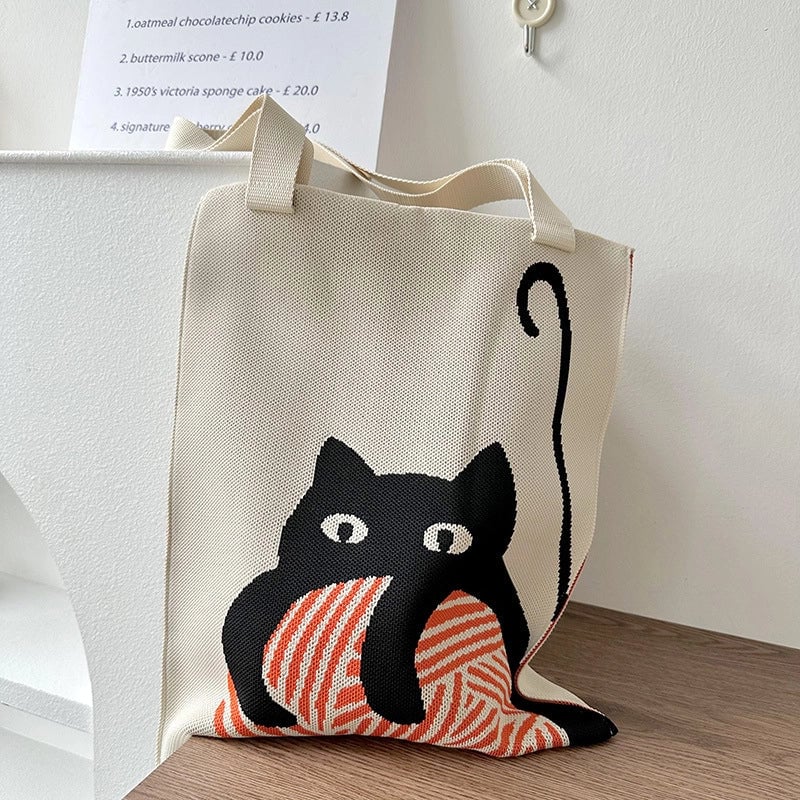 Niche Design Cute Panda Knitted Shoulder Bag Women's Versatile Large Capacity Shopping Commuter Tote Bag Women's Bag
