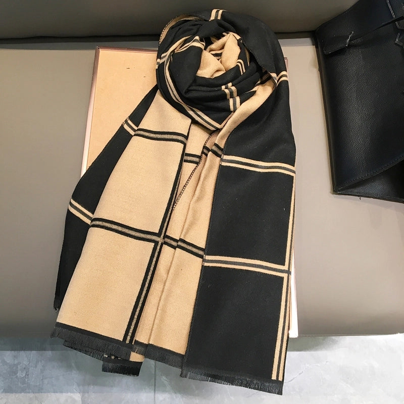 Plaid Scarf Women's Autumn And Winter New British-style Cashmere Lengthen Thickened Warm Air Conditioning Dual-use Shawl