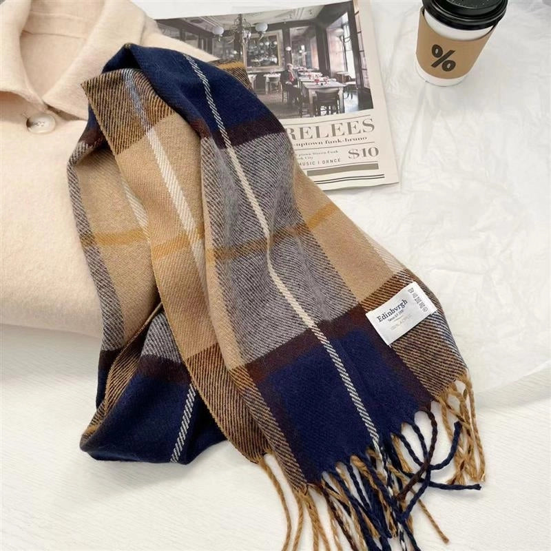 Red Plaid Scarf Autumn And Winter Short Casual Plaid Cashmere Scarf For Women