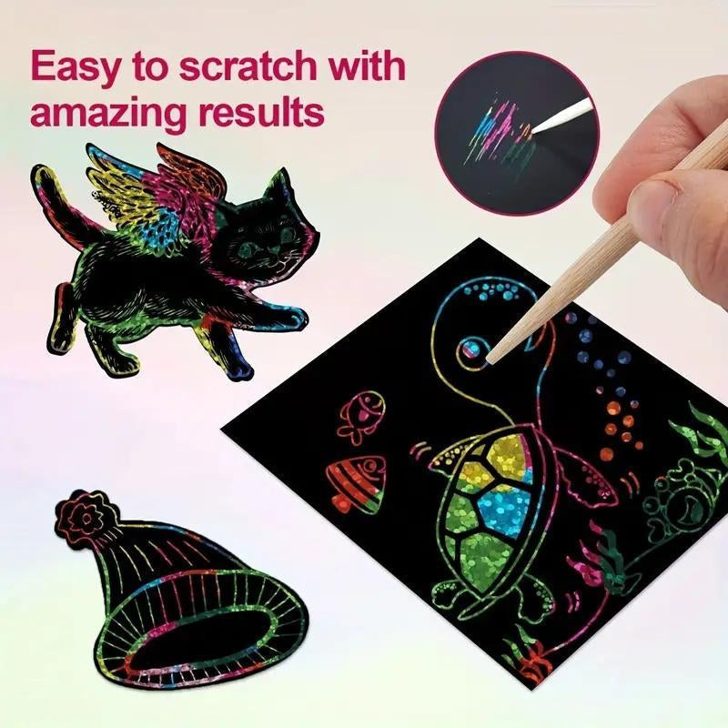 【100 pcs/1 Set】DIY Rainbow Magic Scratch Paper Art Set