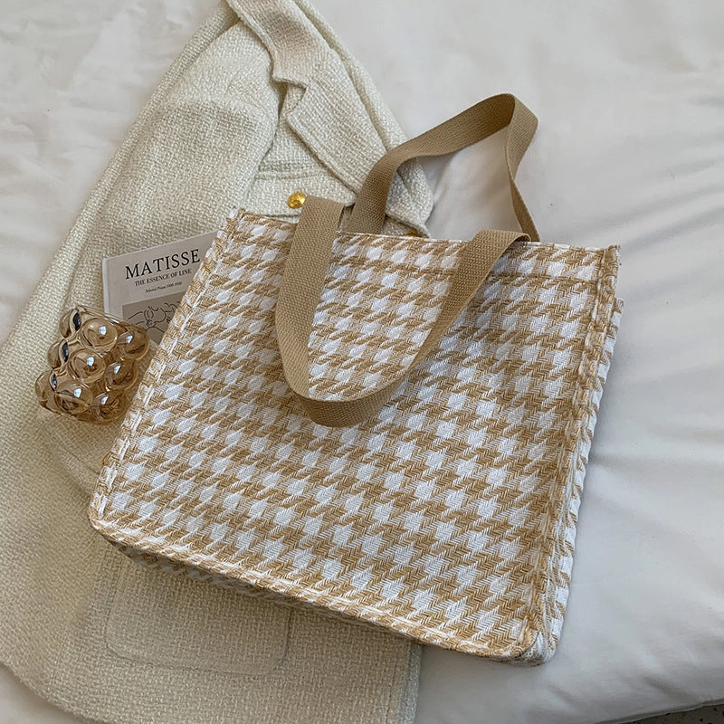Women's Large Canvas  Vintage Style Square Open Shoulder Bag Tote Bag