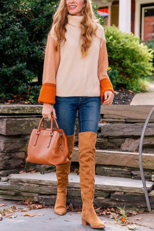 Pumpkin Oversized Color Block Sweater