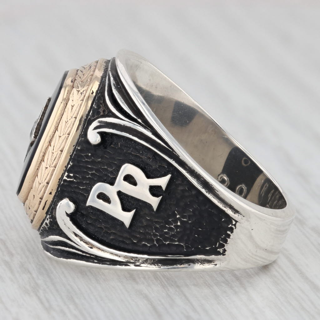 20 Year Roadway Trucker Men's Sterling Silver Onyx Diamond Size 11.25 Ring