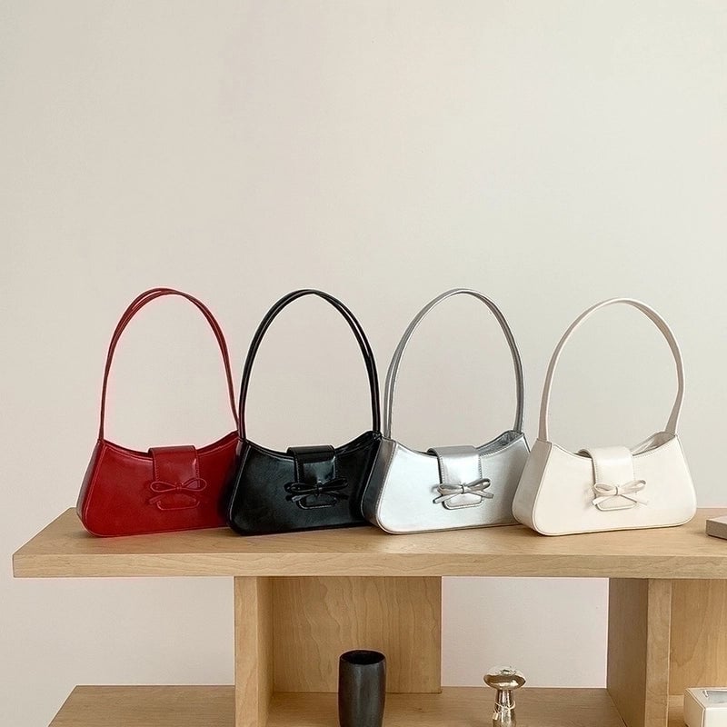 Women's Medium Pu Leather Solid Color Bow Knot Streetwear Zipper Underarm Bag