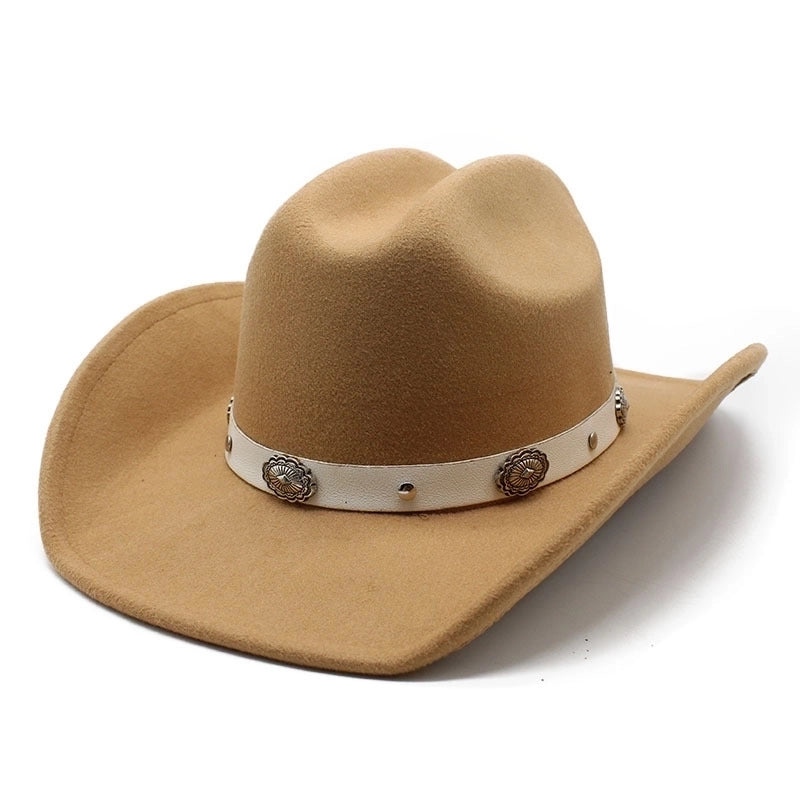 Unisex Retro Cowboy Style Solid Color Wide Eaves Fedora Hat